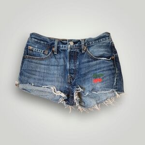 501 LEVI'S Size 26 Button Fly Cutoff Shorts w Cherry Accent button fly Denim